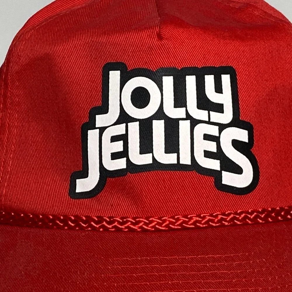 Vintage Jolly Jellies Snapback Trucker Hat Red Rope Detail Promotional Cap